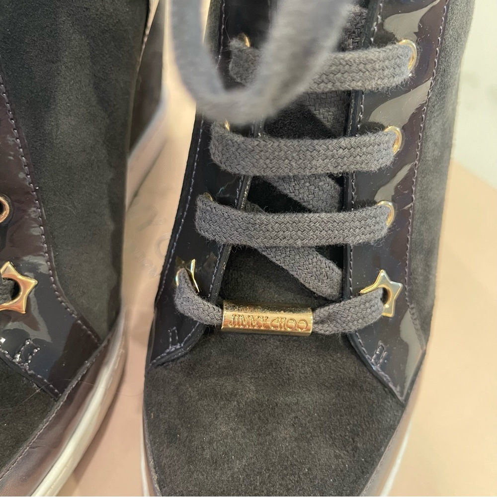 🎉HOST PICK🎉Jimmy Choo grey suede & pattern leather wedge Panama sneaker in box - Picture 11 of 16